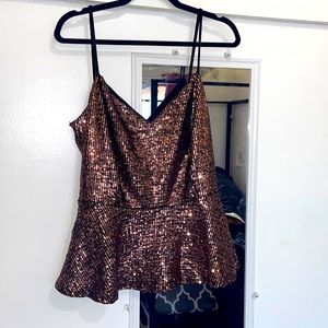 Sequin Velvet Peplum Top - rose gold